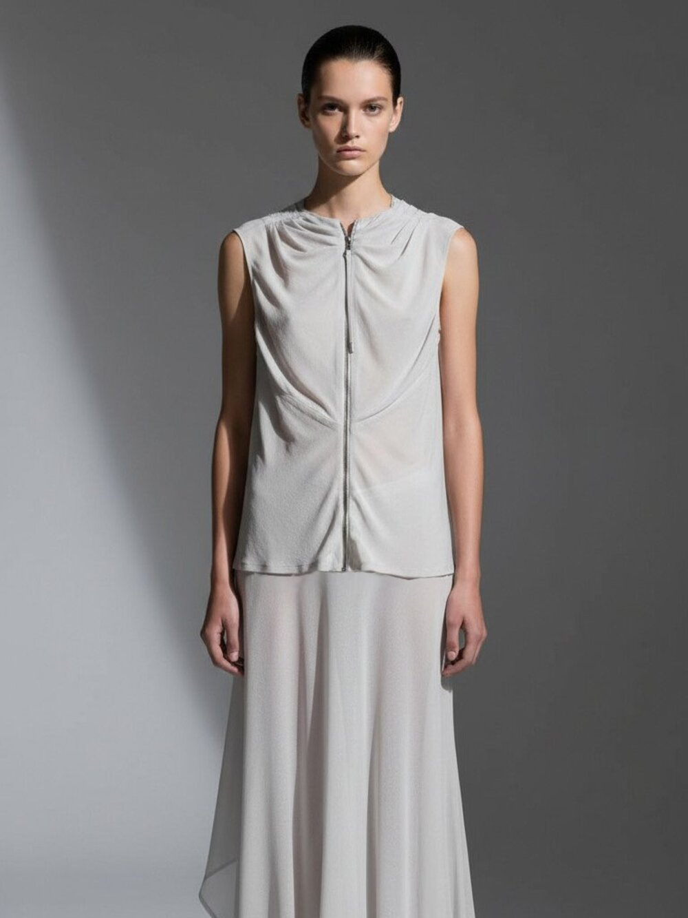 Rick Owens "Walrus" Sleeveless Zip-Front Pearl Grey Top - Picture 12 of 12